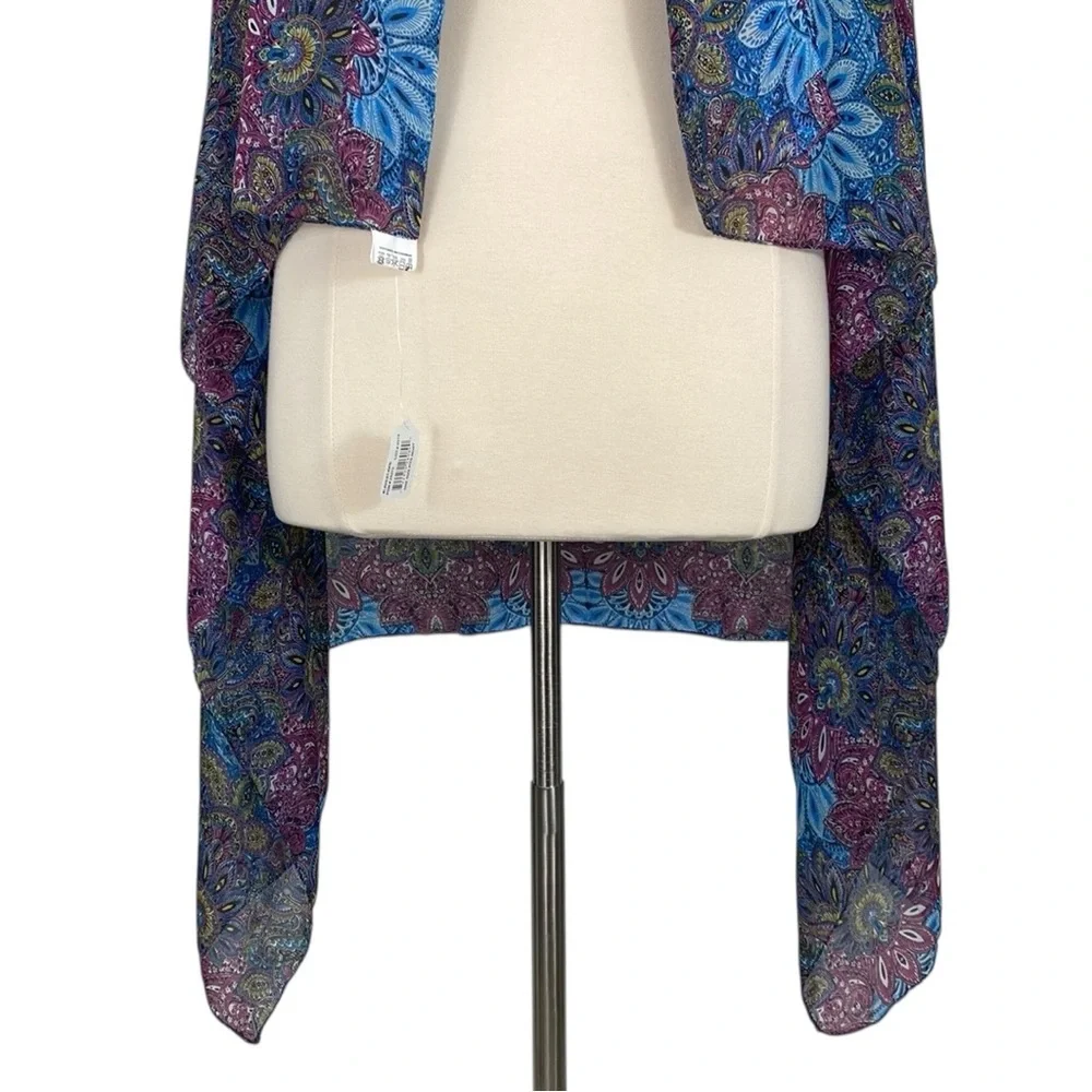 Accents by Lavello Multicolor Boho Paisley Sheer Open Front Convertible Vest - Picture 4 of 16